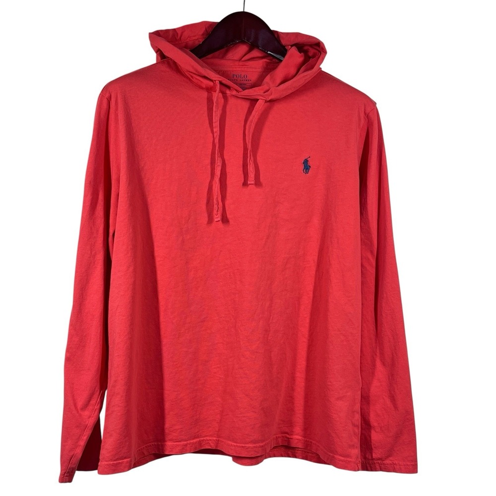 Polo Ralph Lauren Jersey Hooded T-Shirt Mens L Red 100% Cotton Long Sleeve